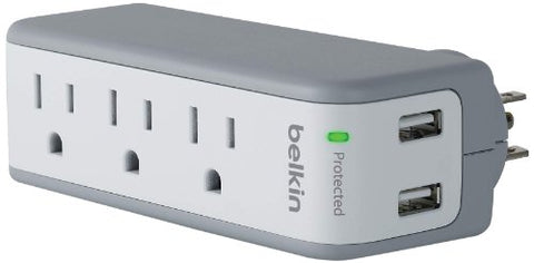 Belkin SurgePlus USB Swivel Surge Protector and Charger (Power strip with 3 AC Outlets, 2 USB Ports 2.1 AMP / 10 Watt) and rotating plug