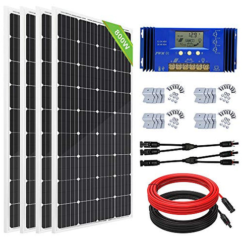ECO-WORTHY 800 Watts Solar Panel Off Grid RV Boat Kit: 4pcs 195W Solar Panels + 60A PWM Charger Controller + 16Ft Solar Cable + Z Mounting Brackets