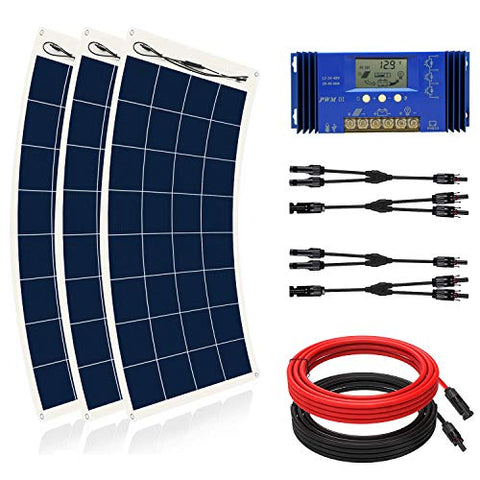 ECO-WORTHY 450W Flexible Solar Panel Kit for RV with 3pcs 150W Solar Panel and 60A Charge Controller for Boats, RV, Tents, Roofs, Uneven Surfaces