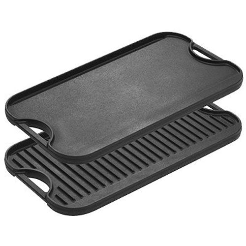 Cast Iron Griddle (20 by 10), Reversible, Pre-Seasoned, Grill and Griddle  Combo Pan, BBQ, Campfire, fits over two stovetop burners