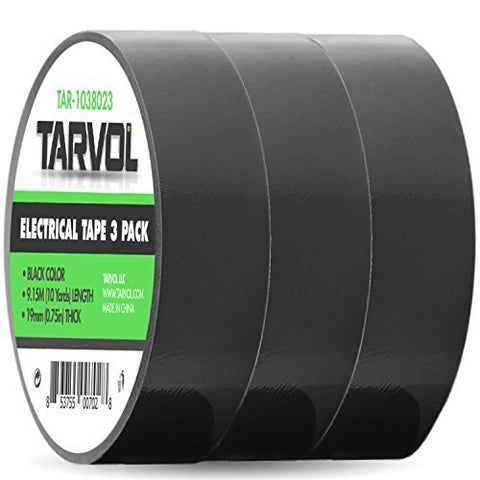 Black Electrical Tape (GIANT 3 PACK) Each Roll is 3/4" x 30' - High End Industrial Grade - Rated to 176 Degrees & 600 Volts - Waterproof Vinyl Insulating Backing - Perfect for Electric Wiring Projects