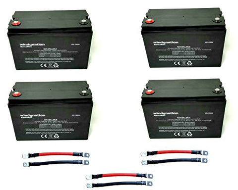 WindyNation 4pcs 100 amp-Hour 100AH 12V 12 Volt AGM Deep Cycle Sealed Lead Acid Battery - Solar RV UPS Off-Grid (4 pcs 100 amp-Hour)