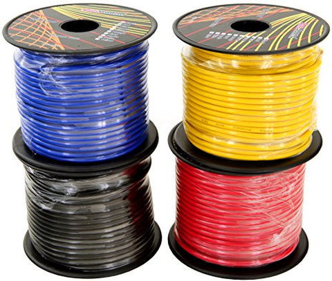 GS Power 14 Gauge Ga 4 Color Pack in 100 FT Roll (400 Feet Total) Copper Clad Aluminum CCA Primary Wire. for Trailer Harness Car Audio Amplifier Remote Wiring (Also Available in 6 & 10 Color Pack)